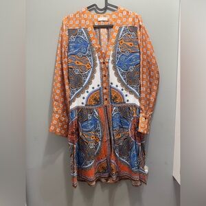 Sandro Orange and Blue Paisley Long Sleeve Dress